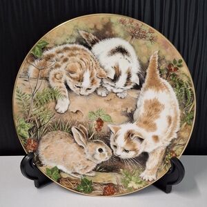 VTG 1986 Royal Worcester Kitten Encounters "Bunny Chase" Cat Plate By Pam Cooper